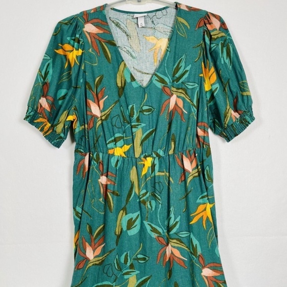 AVA & VIV Green Floral Women’s Plus Size 2X Dress w Belt Modern Linen blend - Picture 1 of 9